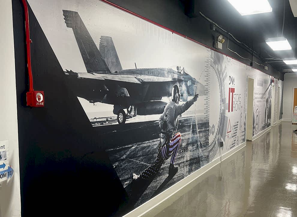 Workplace wall mural with custom branding graphics Rock Hill, SC office