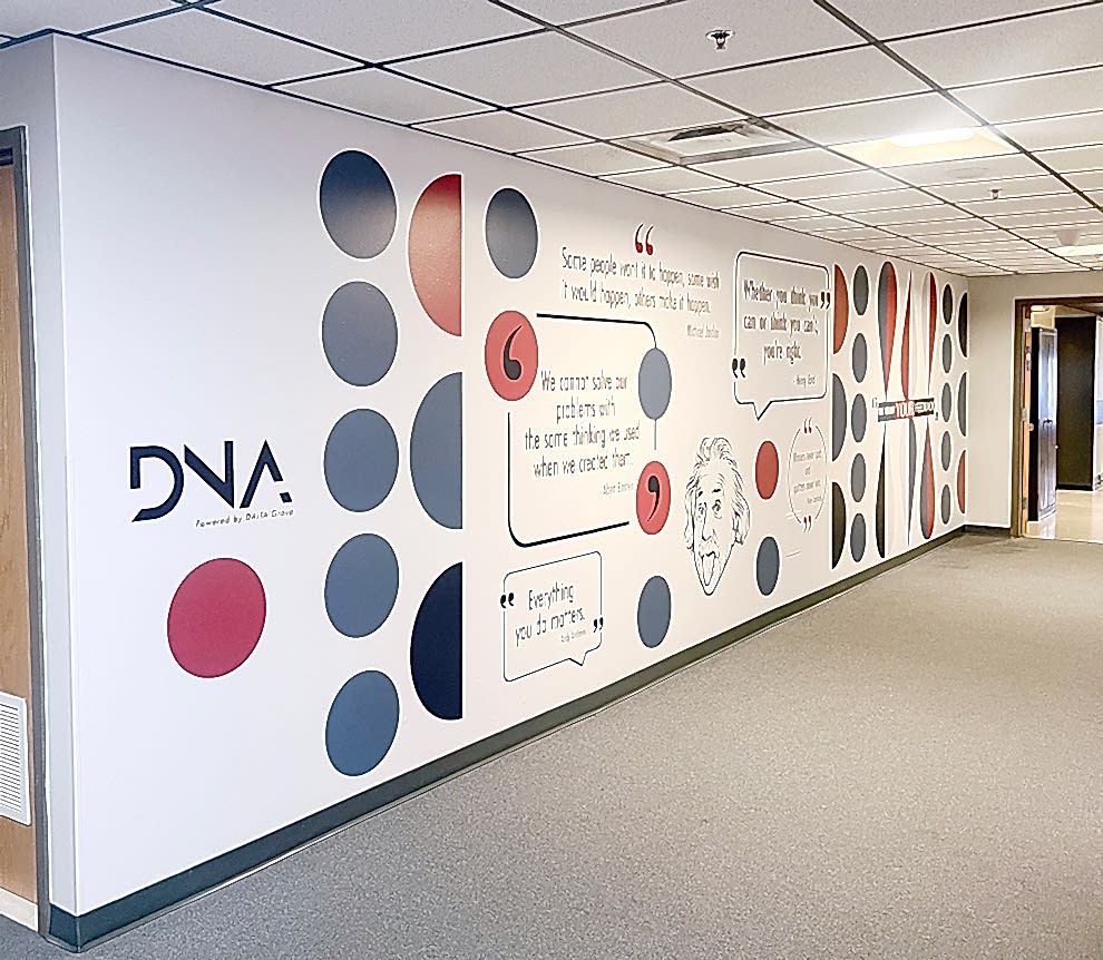 Corporate office wall wrap featuring branded design in Rock Hill, SC