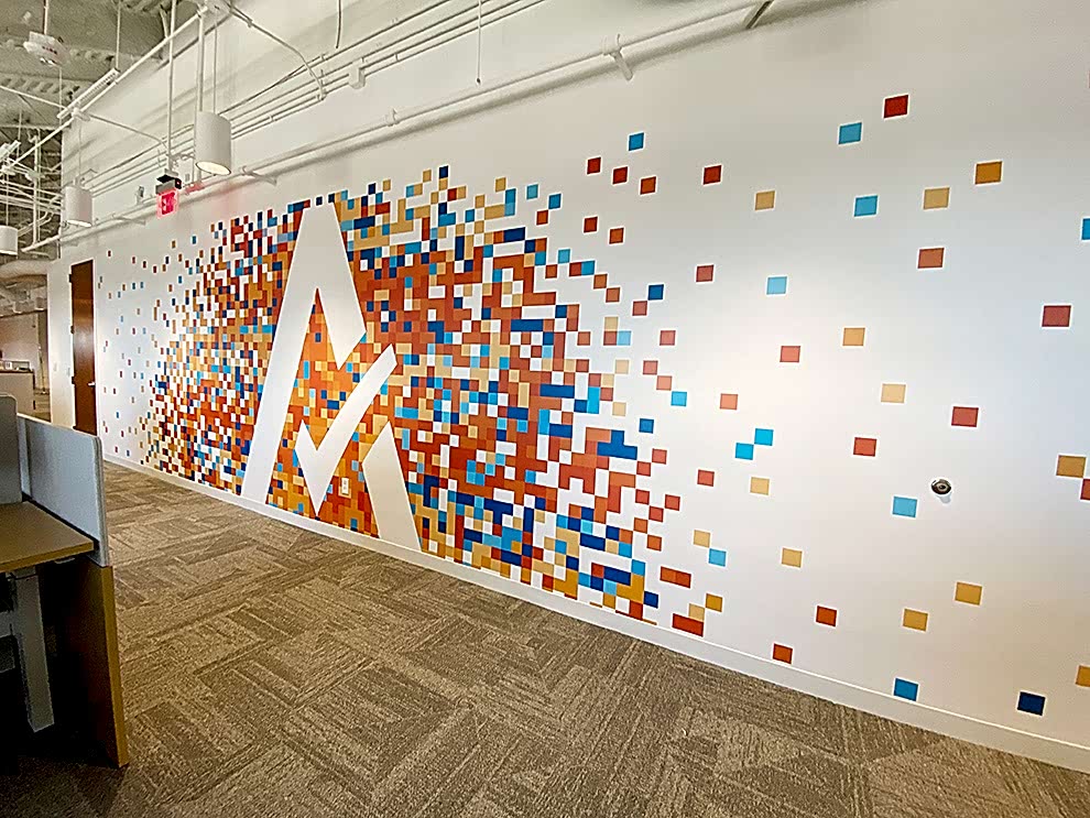 Branded conference room wall wrap design for workplace in Salisbury, NC