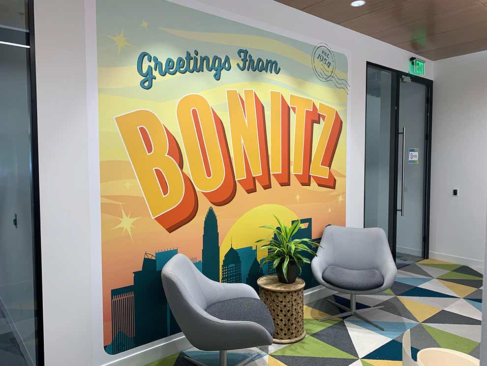 Custom wall wrap graphics enhancing corporate interiors in Salisbury, NC