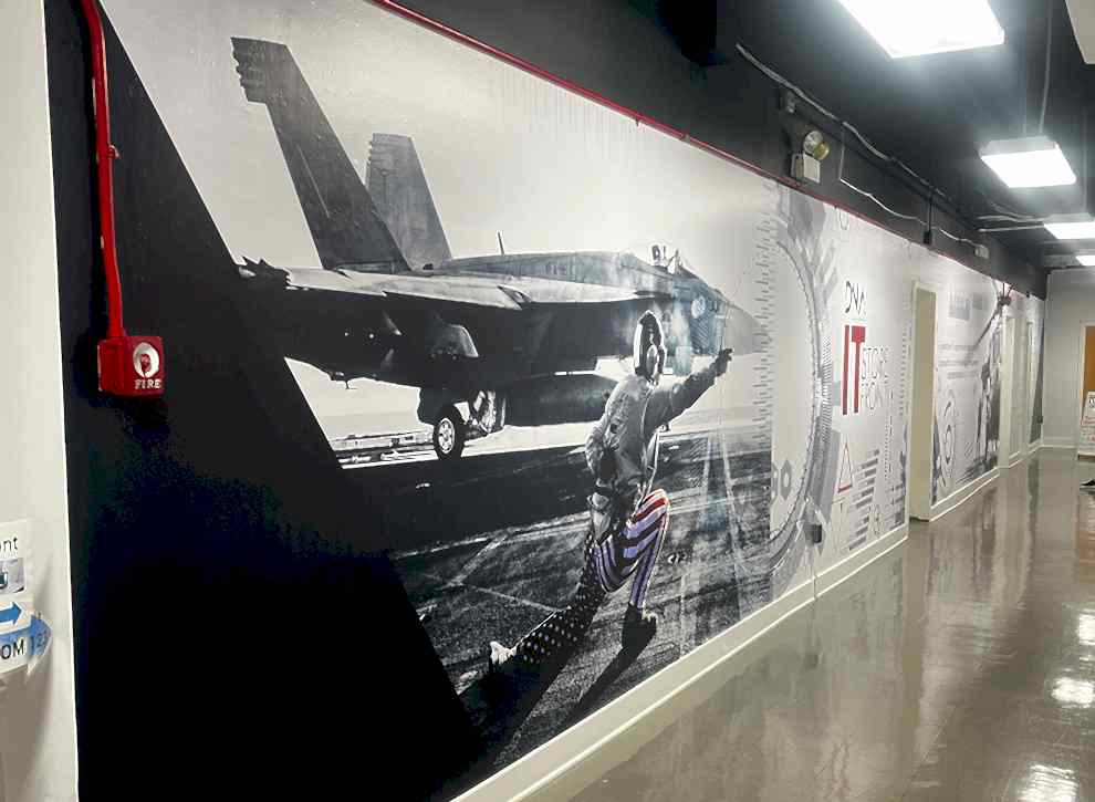 Workplace wall mural with custom branding graphics Salisbury, NC office