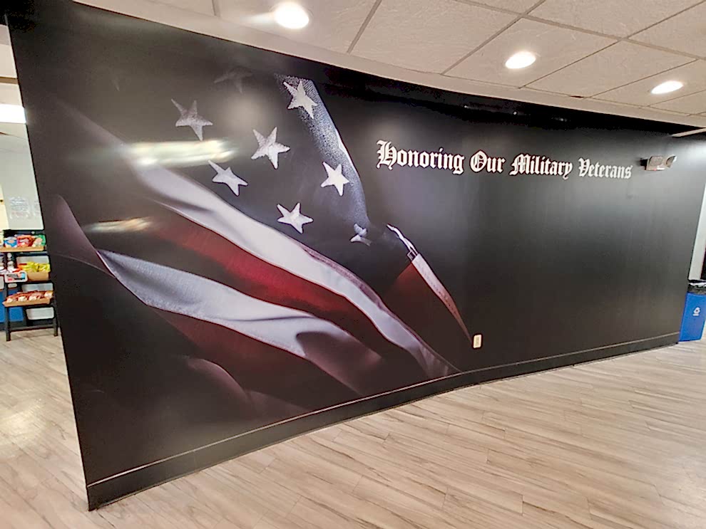 Corporate office wall mural with branding elements in Statesville, NC