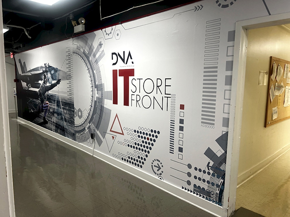Hallway wall wrap with branded graphics for workplace in Statesville, NC