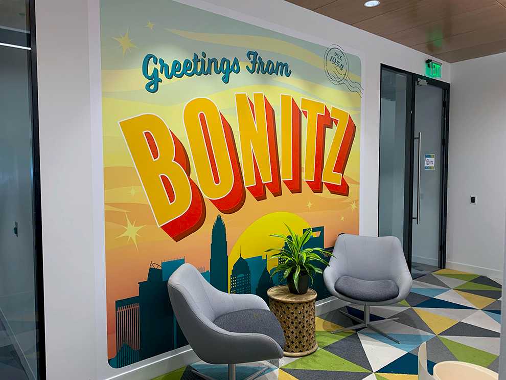 Custom wall wrap graphics enhancing corporate interiors in Statesville, NC