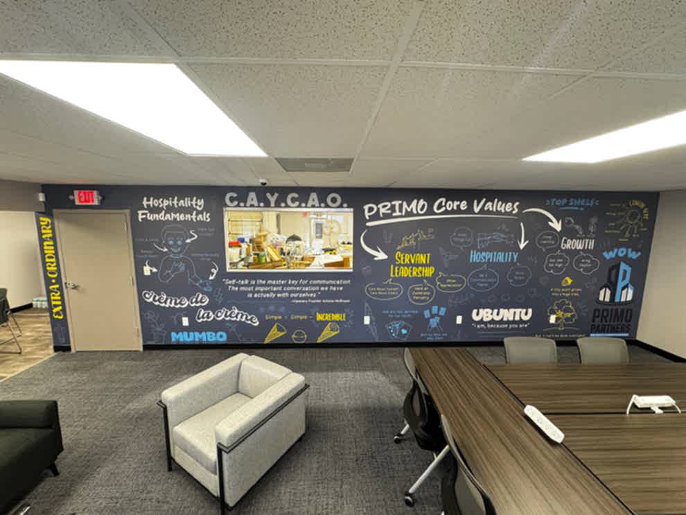 Event space wall mural installed for branding near Statesville, NC