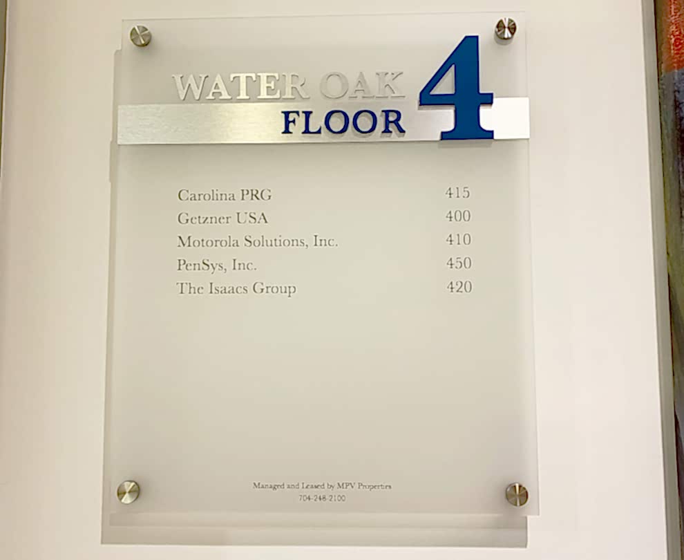 Directional wayfinding signs for corporate buildings in Charlotte, NC