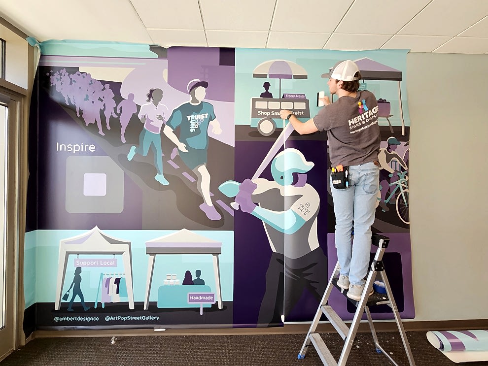 Custom wall wrap and interior sign installation in Charlotte NC
